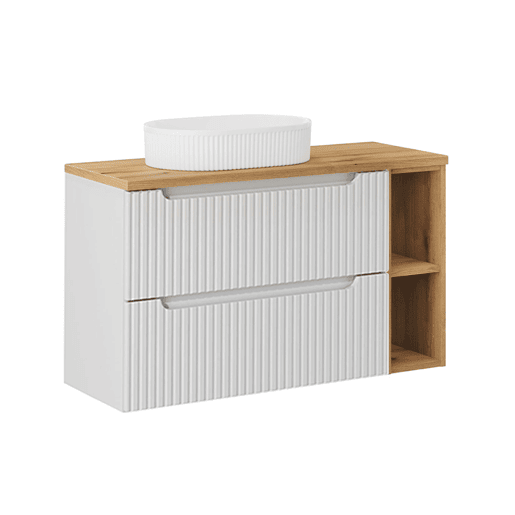 Móvel lavatório simples 100cm 2 gavetas 2 nichos Riva branco e madeira