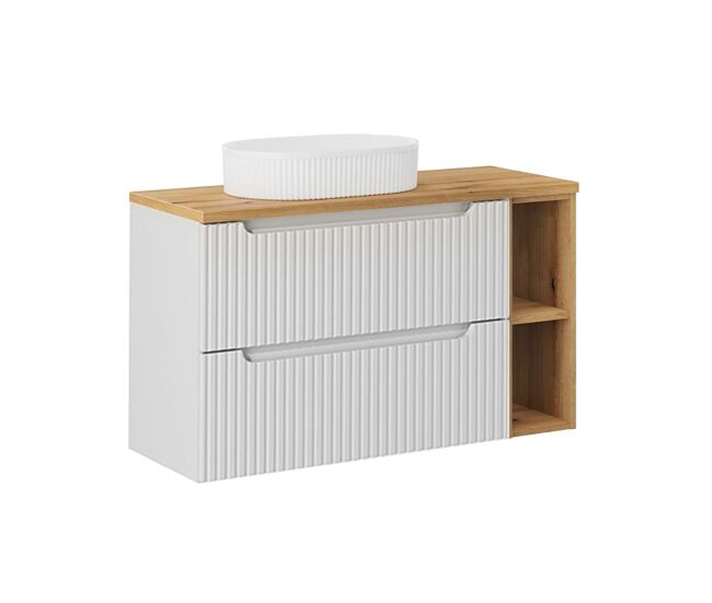 Mueble lavabo individual 100cm 2 cajones 2 compartimientos riva blanco y madera