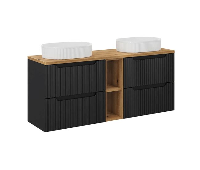 Mueble lavabo doble 140cm 4 cajones 2 compartimientos riva negro y madera