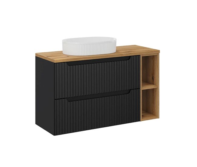 Mueble lavabo individual 100cm 2 cajones 2 compartimientos riva negro y madera
