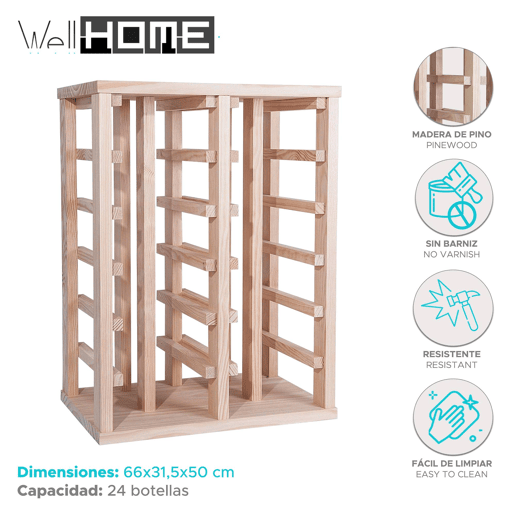 WELL HOME - Garrafeira em madeira de pinho com 24 prateleiras SEM ENVERNIZADO