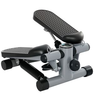 SPORTNOW Mini Step para ExercÃcio em Casa Máquina de Step Compacta com Bandas de Resistência Monitor LCD Pedais Antiderrapantes e Ajustáveis em Altura para Treino do Corpo 41x30,5x18,5 cm Cinza