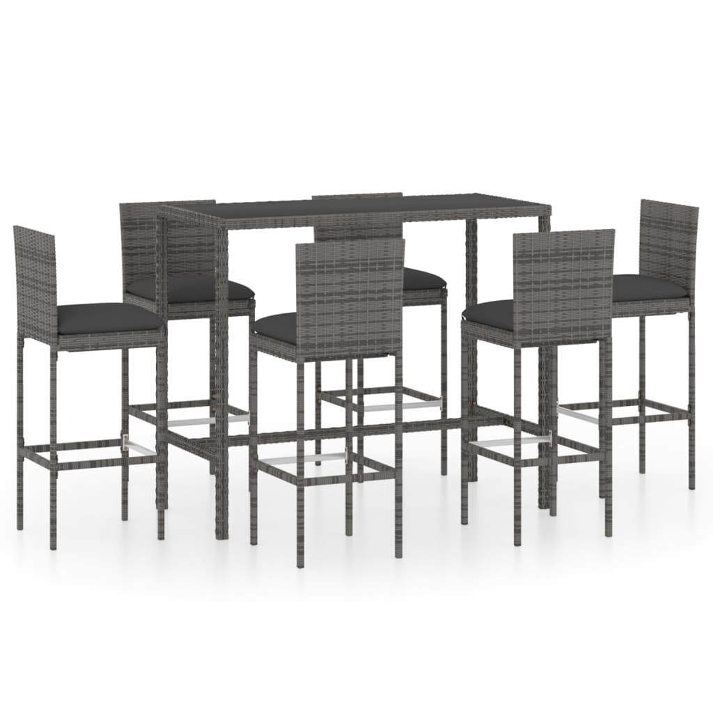 Set de muebles de bar de jardín 7 pzas y cojines ratán pe gris