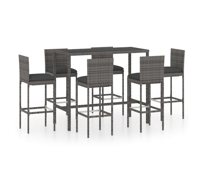 Set de muebles de bar de jardín 7 pzas y cojines ratán pe gris