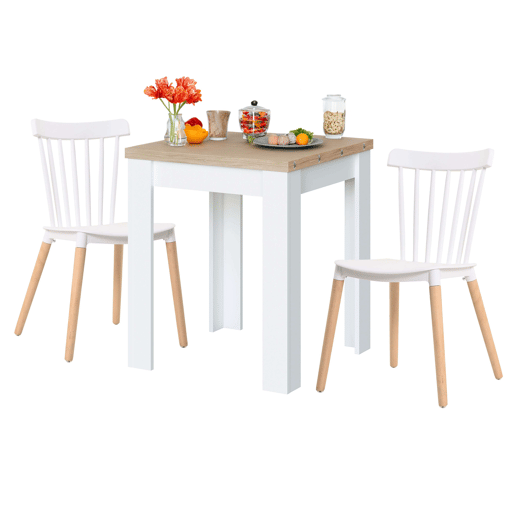 Conjunto de mesa extensível Alna + 2 cadeiras em carvalho branco e canadense Conjunto de mesa extensível Alna + 2 cadeiras em carvalho branco e canadense