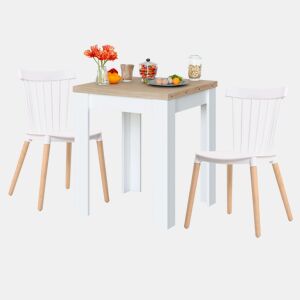 Conjunto de mesa extensível Alna + 2 cadeiras em carvalho branco e canadense