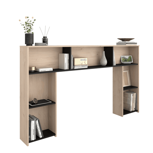 Cabeceira de quarto estilo industrial Thalos em carvalho Jackson e preto com 7 prateleiras 182x104x22 cm