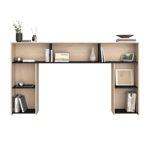 Cabeceira de quarto estilo industrial Thalos em carvalho Jackson e preto com 7 prateleiras 182x104x22 cm