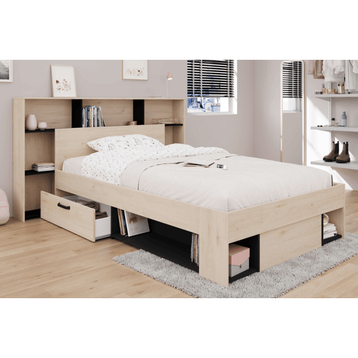 Cabeceira de quarto estilo industrial Thalos em carvalho Jackson e preto com 7 prateleiras 182x104x22 cm