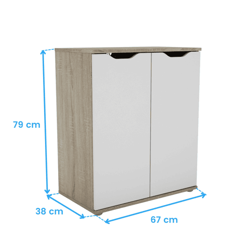 Aparador de 2 portas, buffet, armário de armazenamento Parc Modern Living Room Branco fosco e carvalho Sonoma 67x79x38 cm