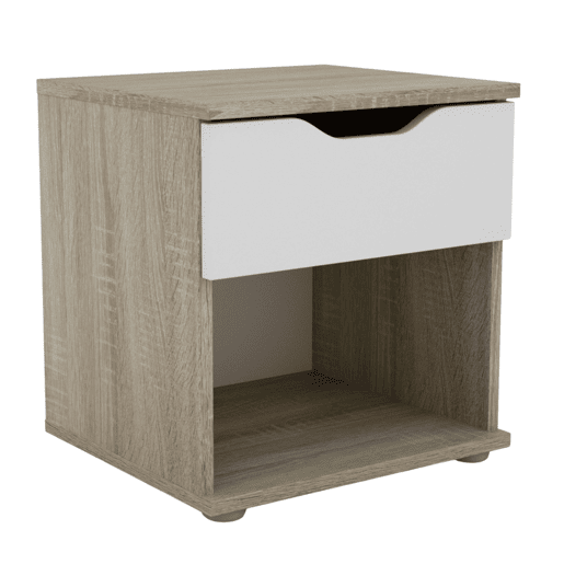 Mesa de cabeceira, criado-mudo com 1 gaveta e base inferior vazada Parc Bedroom em carvalho Sonoma e cor branca 40x42x35 cm