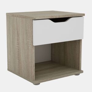 Mesa de cabeceira, criado-mudo com 1 gaveta e base inferior vazada Parc Bedroom em carvalho Sonoma e cor branca 40x42x35 cm