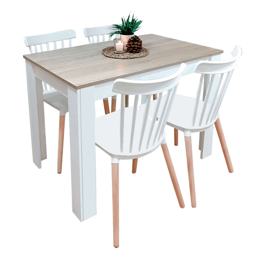 Conjunto de mesa fixa Alna + 4 cadeiras em carvalho branco e canadense