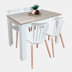 Conjunto de mesa fixa Alna + 4 cadeiras em carvalho branco e canadense