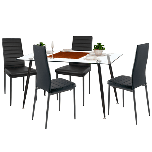 Conjunto de mesa de jantar moderna de vidro preto e 4 cadeiras Avat