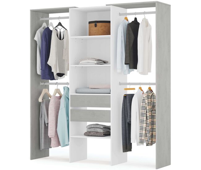 Pack muebles dormitorio en color cemento y blanco con vestidor