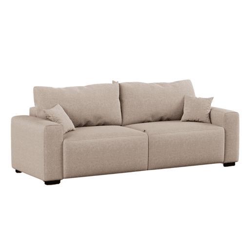 Sofá-cama Fini de 3 lugares, estilo moderno para sala de estar, bege, com 2 almofadas de tecido, 234 cm
