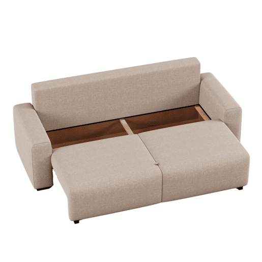Sofá-cama Fini de 3 lugares, estilo moderno para sala de estar, bege, com 2 almofadas de tecido, 234 cm