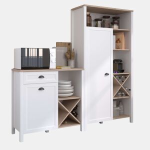 Pacote com 2 armários de cozinha estilo moderno Coper Kitchen Buffets em branco e carvalho Jackson