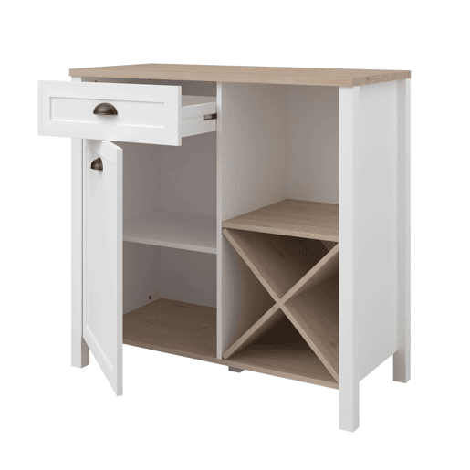 Pacote com 2 armários de cozinha estilo moderno Coper Kitchen Buffets em branco e carvalho Jackson Pacote com 2 armários de cozinha estilo moderno Coper Kitchen Buffets em branco e carvalho Jackson