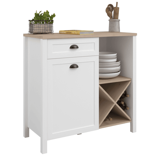 Pacote com 2 armários de cozinha estilo moderno Coper Kitchen Buffets em branco e carvalho Jackson Pacote com 2 armários de cozinha estilo moderno Coper Kitchen Buffets em branco e carvalho Jackson