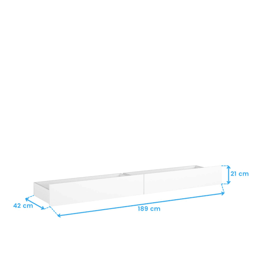 Pacote de 2 gavetas inferiores para cama infantil em branco fosco 21x189x42 cm estilo nĂ³rdico Pacote de 2 gavetas inferiores para cama infantil em branco fosco 21x189x42 cm estilo nĂ³rdico
