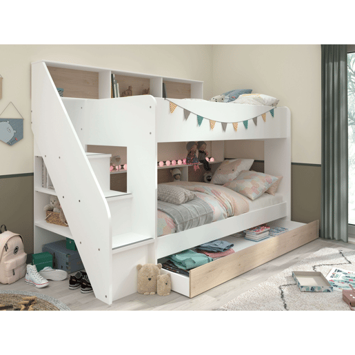 Cama Fantasia Gaveta Inferior Jackson Carvalho e Cor Branca 199x19x95 cm