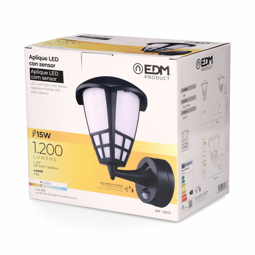 Luz de Parede EDM 32573 Preto F Luz de Parede EDM 32573 Preto F