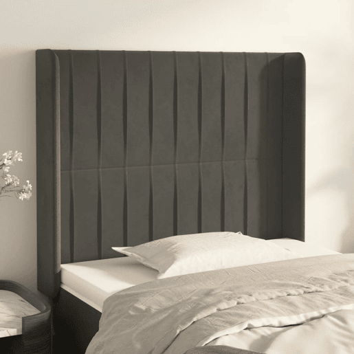 vidaXL Cabeceira cama c abas veludo 83x16x118128 cm cinzento-escuro