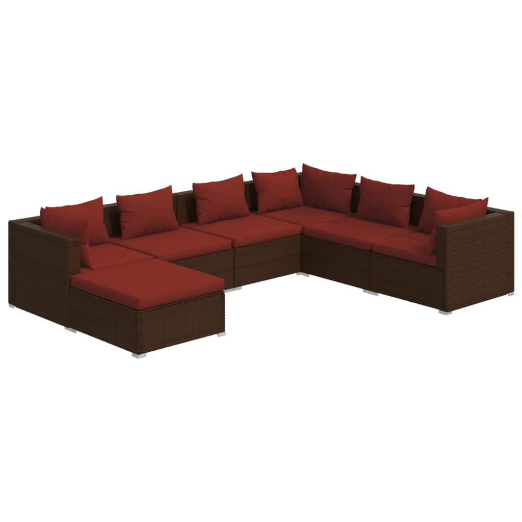 Set muebles de jardín 7 piezas y cojines ratán sintético marrón