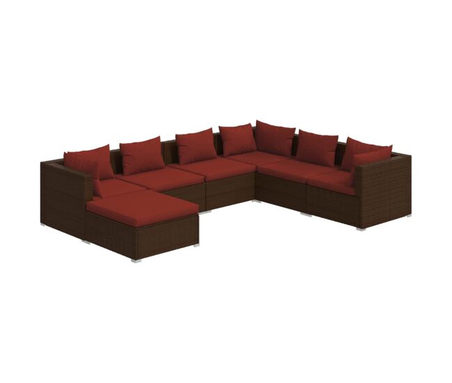 Set muebles de jardín 7 piezas y cojines ratán sintético marrón
