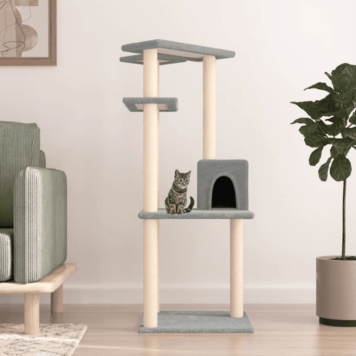 vidaXL Árvore p gatos c postes arranhadores sisal 123 cm cinza-claro