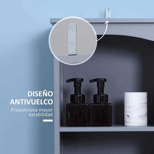 HOMCOM Coluna Casa de Banho com 1 Gaveta Armário e 3 Prateleiras Abertas Armário Alto Auxiliar para Casa de Banho 34x24x170 cm Cinzento