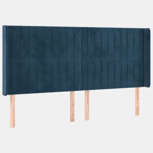 vidaXL Cabeceira cama c abas veludo 203x16x118128 cm azul-escuro