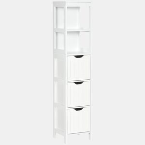 HOMCOM Armário Casa de Banho Estreito com 3 Gavetas e 2 Prateleiras Abertas Coluna de Casa de Banho Estilo Moderno para Sala Casa de Banho Cozinha 30x30x141,6 cm Branco