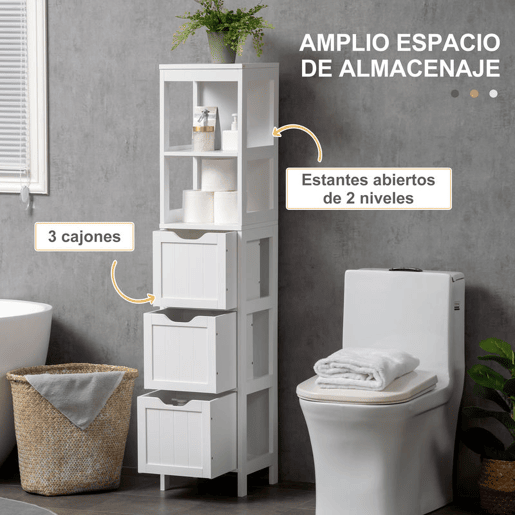 HOMCOM Armário Casa de Banho Estreito com 3 Gavetas e 2 Prateleiras Abertas Coluna de Casa de Banho Estilo Moderno para Sala Casa de Banho Cozinha 30x30x141,6 cm Branco