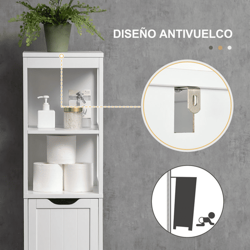 HOMCOM Armário Casa de Banho Estreito com 3 Gavetas e 2 Prateleiras Abertas Coluna de Casa de Banho Estilo Moderno para Sala Casa de Banho Cozinha 30x30x141,6 cm Branco