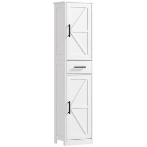 HOMCOM Coluna de Casa de Banho com 2 Portas 1 Gaveta e 2 Prateleiras Ajustáveis Armário Alto de Casa de Banho Estreito Estilo Rústico 40x30x170 cm Branco