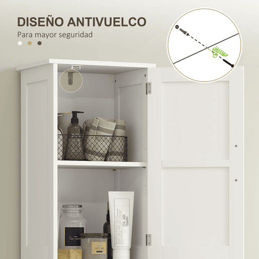 HOMCOM Coluna de Casa de Banho com 2 Portas 1 Gaveta e 2 Prateleiras Ajustáveis Armário Alto de Casa de Banho Estreito Estilo Rústico 40x30x170 cm Branco