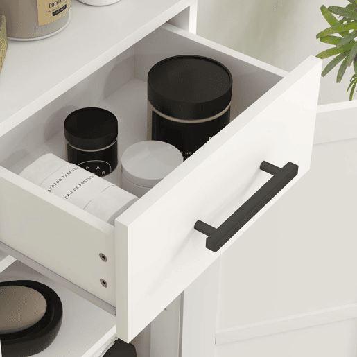 HOMCOM Coluna de Casa de Banho com 2 Portas 1 Gaveta e 2 Prateleiras Ajustáveis Armário Alto de Casa de Banho Estreito Estilo Rústico 40x30x170 cm Branco