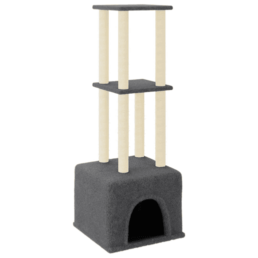 vidaXL Árvore gatos c postes arranhadores sisal 133,5 cm cinza-escuro vidaXL Árvore gatos c postes arranhadores sisal 133,5 cm cinza-escuro