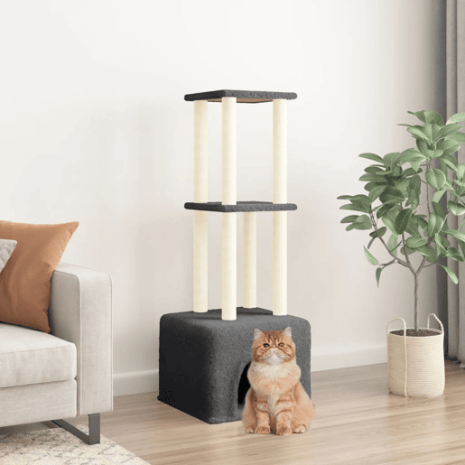 vidaXL Árvore gatos c postes arranhadores sisal 133,5 cm cinza-escuro vidaXL Árvore gatos c postes arranhadores sisal 133,5 cm cinza-escuro