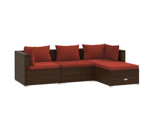Set muebles de jardín 4 piezas y cojines ratán sintético marrón