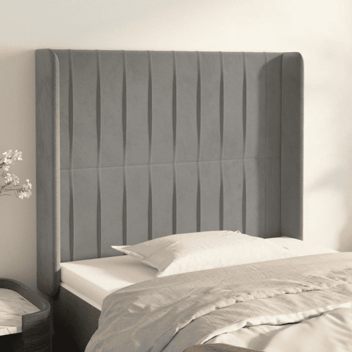vidaXL Cabeceira cama c abas veludo 103x16x118128 cm cinzento-claro vidaXL Cabeceira cama c abas veludo 103x16x118128 cm cinzento-claro