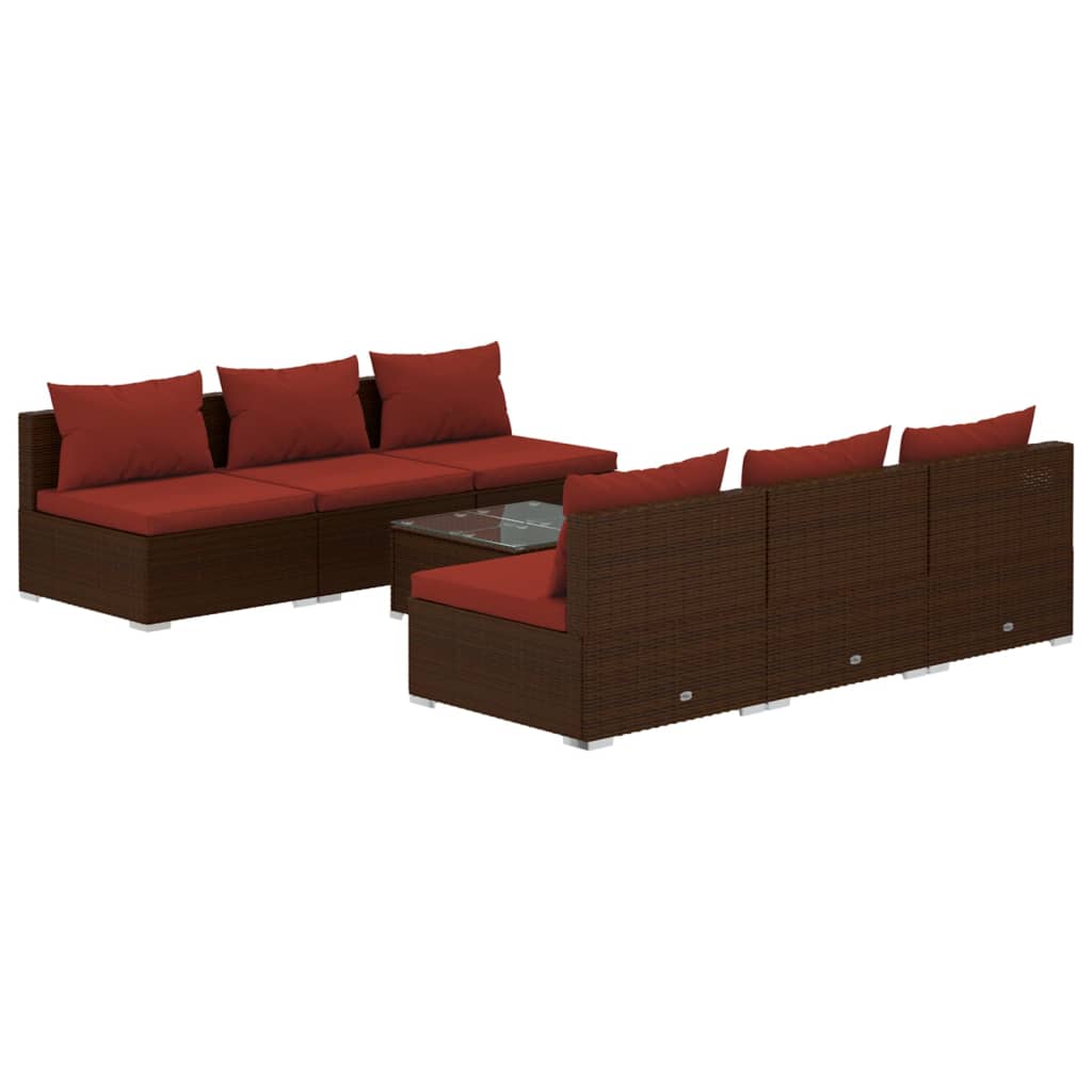 Set muebles de jardín 7 piezas y cojines ratán sintético marrón