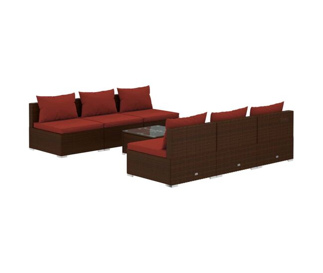 Set muebles de jardín 7 piezas y cojines ratán sintético marrón