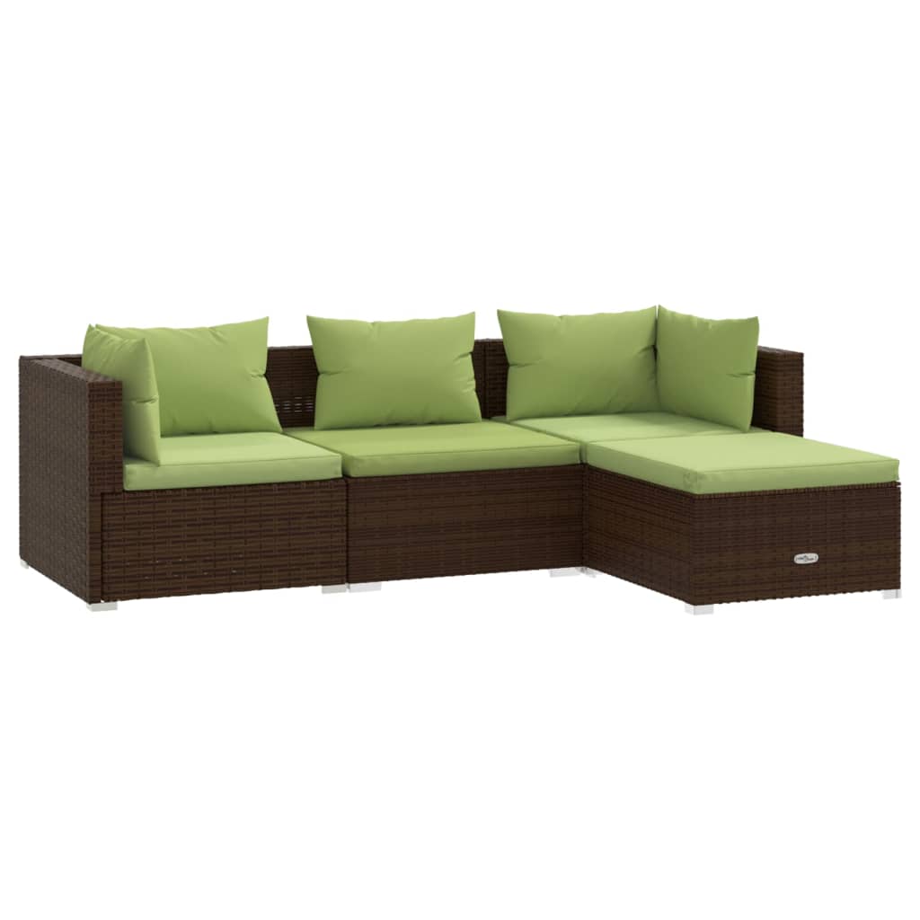 Set muebles de jardín 4 piezas y cojines ratán sintético marrón