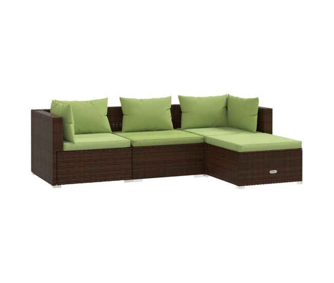 Set muebles de jardín 4 piezas y cojines ratán sintético marrón