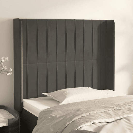 vidaXL Cabeceira cama c abas veludo 93x16x118128 cm cinzento-escuro