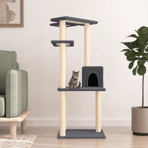 vidaXL Árvore p gatos c postes arranhadores sisal 123cm cinza-escuro vidaXL Árvore p gatos c postes arranhadores sisal 123cm cinza-escuro